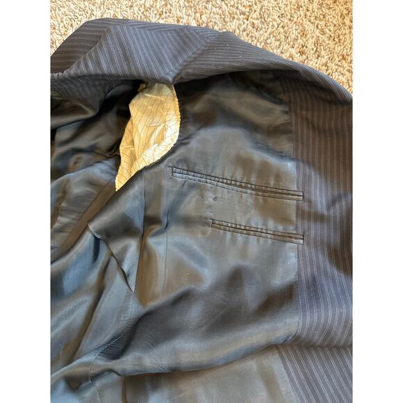 Men's Ermenegildo Zegna 100% Wool Italian Suit Navy Stripe Pleated 40R 32x30 - Picture 12 of 13